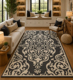 Gray white traditional wool rug