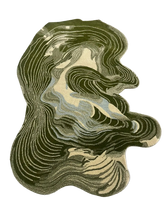 Gray and Green Abstract Curve Irregular Hand-Tufted Wool Rug features flowing lines and plush texture