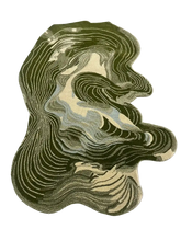 Gray and Green Abstract Curve Irregular Hand-Tufted Wool Rug features flowing lines and plush texture