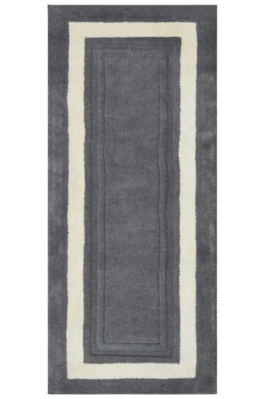 Solid gray and white hand tufted runner rug