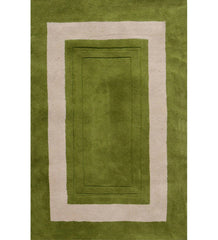 Green hand-tufted wool rug with ivory rectangular border