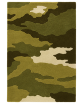 Green camouflage hand-tufted wool camo rug.