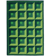 Green geometric hand-tufted wool rug with 3D cube design