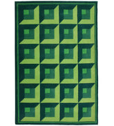 Green geometric hand-tufted wool rug with 3D cube design