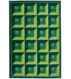 Green geometric hand-tufted wool rug with 3D cube design