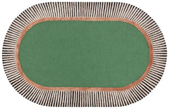 Green Oval Stripe Border Rug - Hand Tufted