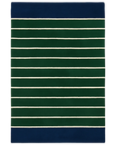 Hand-tufted wool novelty rug with green and blue striped design.