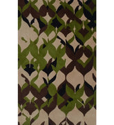 Abstract leaf-patterned hand-tufted wool rug in green, brown, and beige