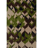 Abstract leaf-patterned hand-tufted wool rug in green, brown, and beige