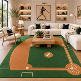 Green & Brown Baseball Field Design Area Rug - Hand Tufted