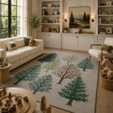 Green & Brown Christmas Winter Forest Area Rug - Hand tufted