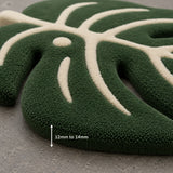 Green cream leaf irregular wool rug