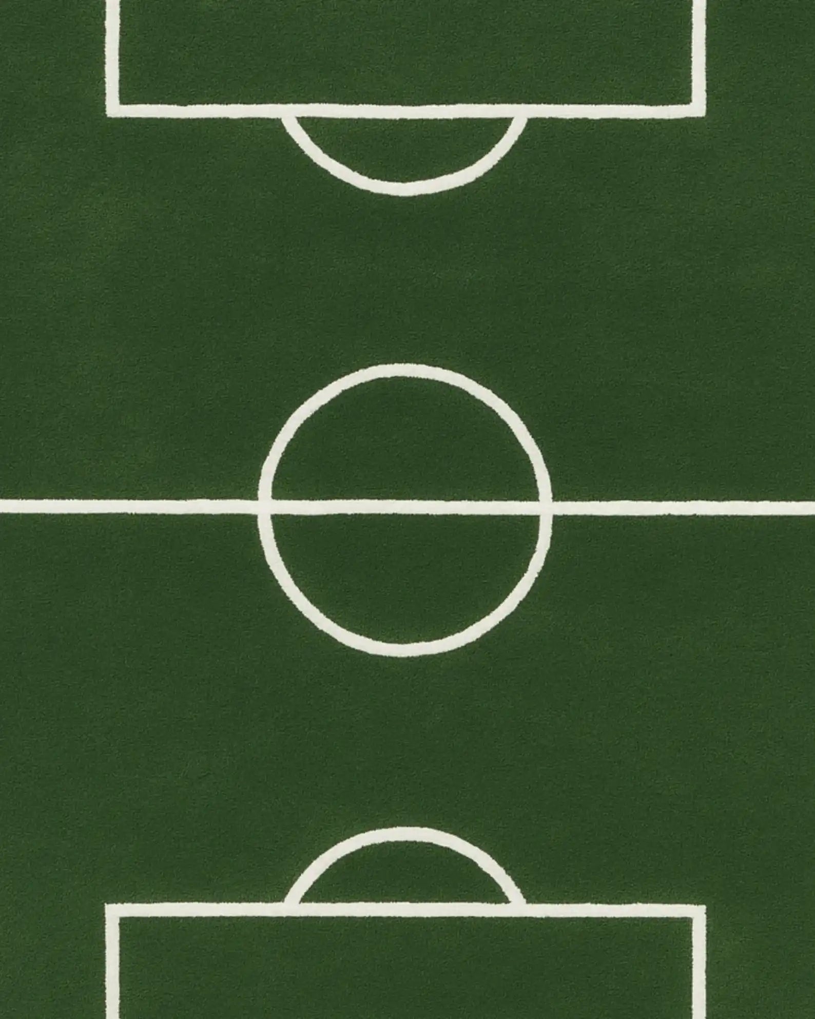 Premium wool soccer field novelty rug in green and white.