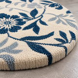 Round Indigo Rug - Hand-Tufted Wool Area Rug