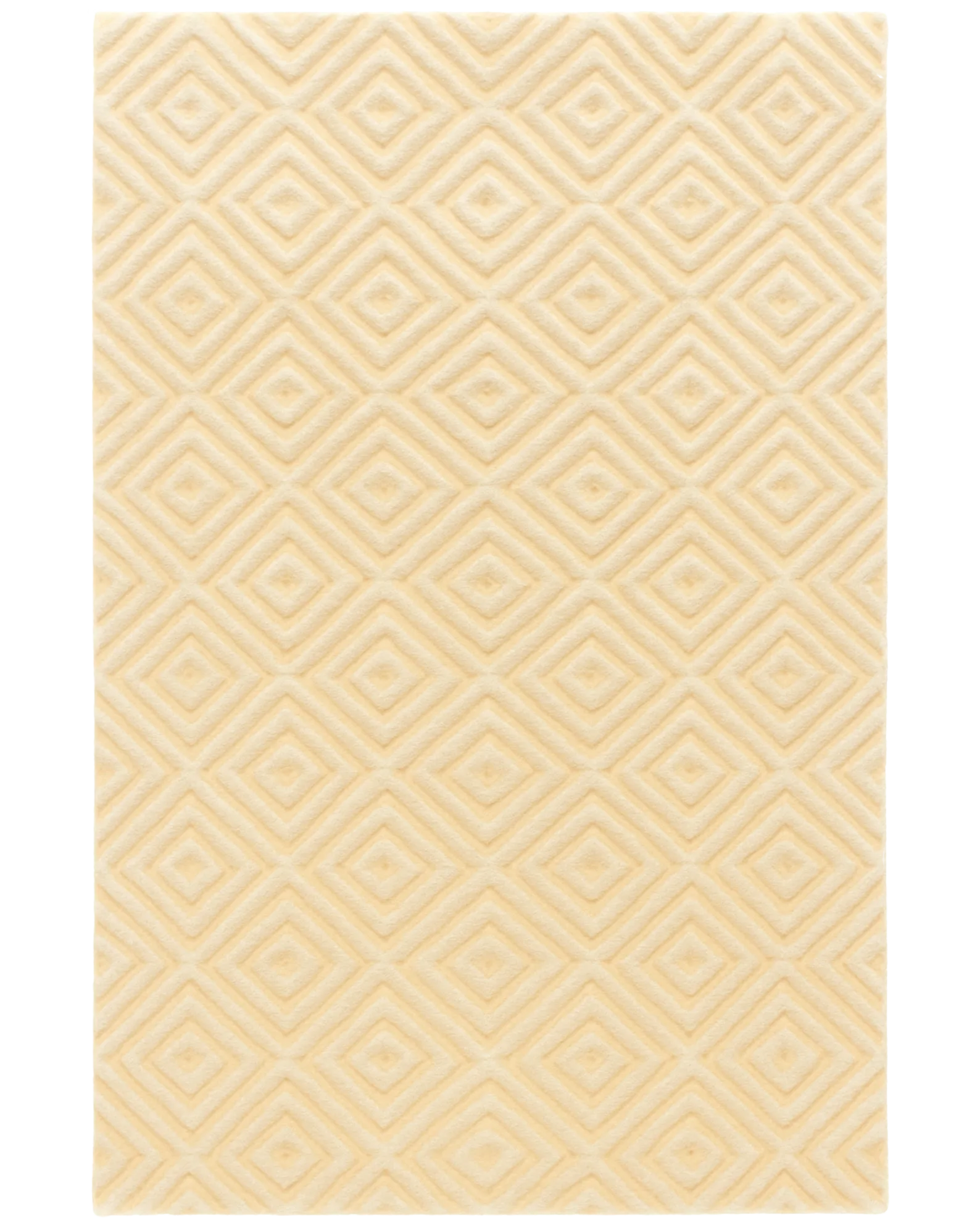 Ivory hand-tufted wool rug with layered diamond geometric pattern.