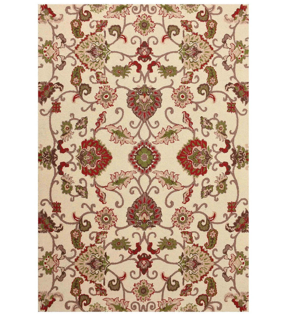 Traditional ivory floral hand-tufted wool rug with Oriental design