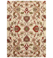 Traditional ivory floral hand-tufted wool rug with Oriental design
