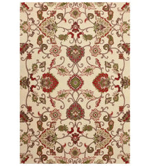 Traditional ivory floral hand-tufted wool rug with Oriental design