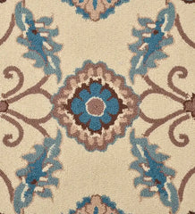 Handcrafted Persian-inspired rug with ivory base and blue accents