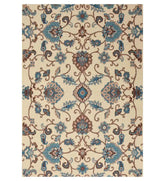 Ivory hand-tufted wool rug with blue and brown Persian floral design