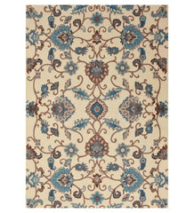 Ivory hand-tufted wool rug with blue and brown Persian floral design