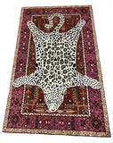Luxury handwoven rug with leopard print hand-tufted design on purple and brown patterned background
