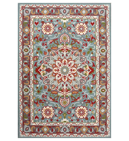 Light blue traditional hand tufted rug