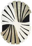 Luxury beige, black, and ivory sculptural oval hand-tufted wool rug.