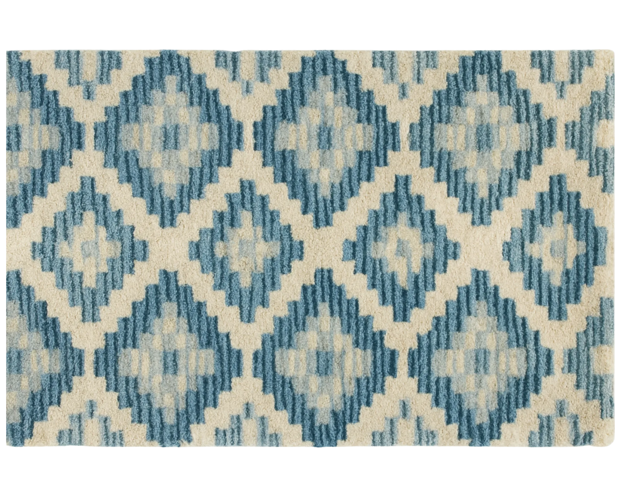 Luxury blue geometric diamond rug for modern interiors.