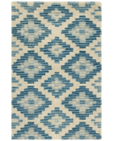 Blue and ivory diamond rug – hand-tufted wool geometric pattern.