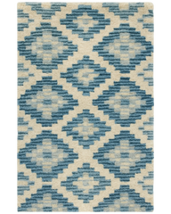 Blue and ivory diamond rug – hand-tufted wool geometric pattern.
