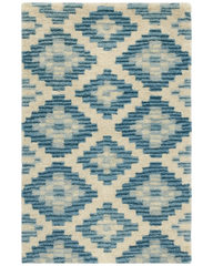 Blue and ivory diamond rug – hand-tufted wool geometric pattern.