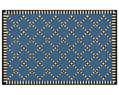 Geometric lattice diamond rug in blue and cream for modern decor.