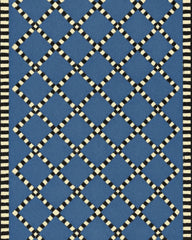 Blue lattice pattern diamond rug – handcrafted wool texture.