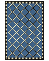 Blue and ivory diamond lattice rug – modern hand-tufted wool.