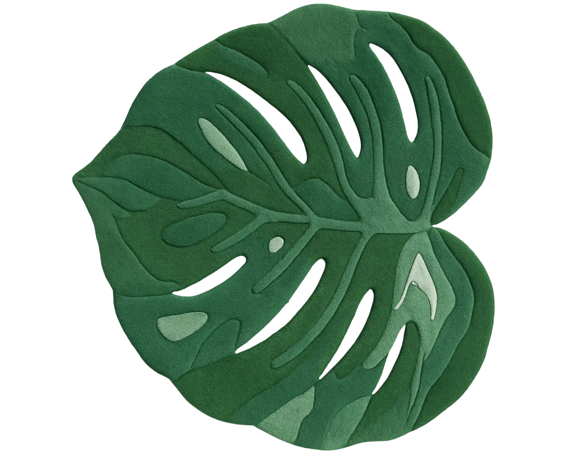 Botanical leaf rug in gradient green shades for luxury interiors.