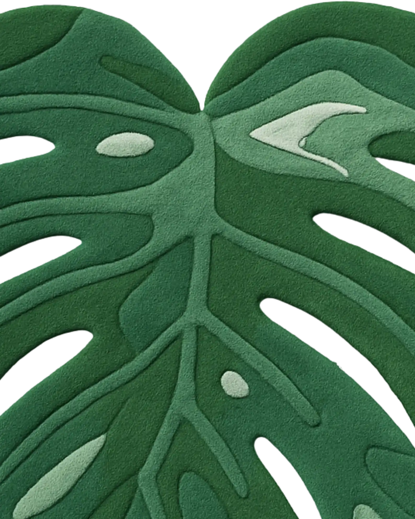 Premium wool tropical monstera rug with elegant tonal texture.