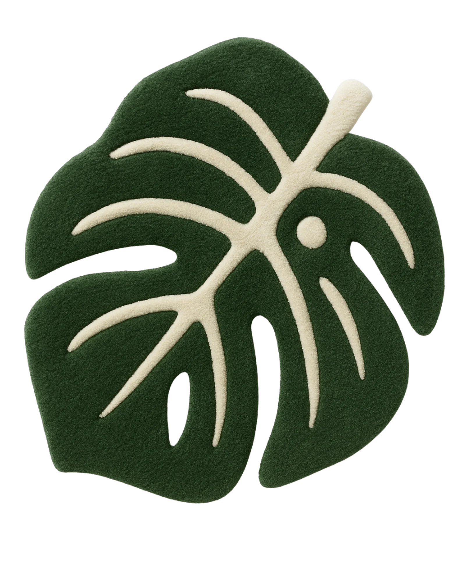 Tropical monstera leaf rug for living room decor in premium wool.