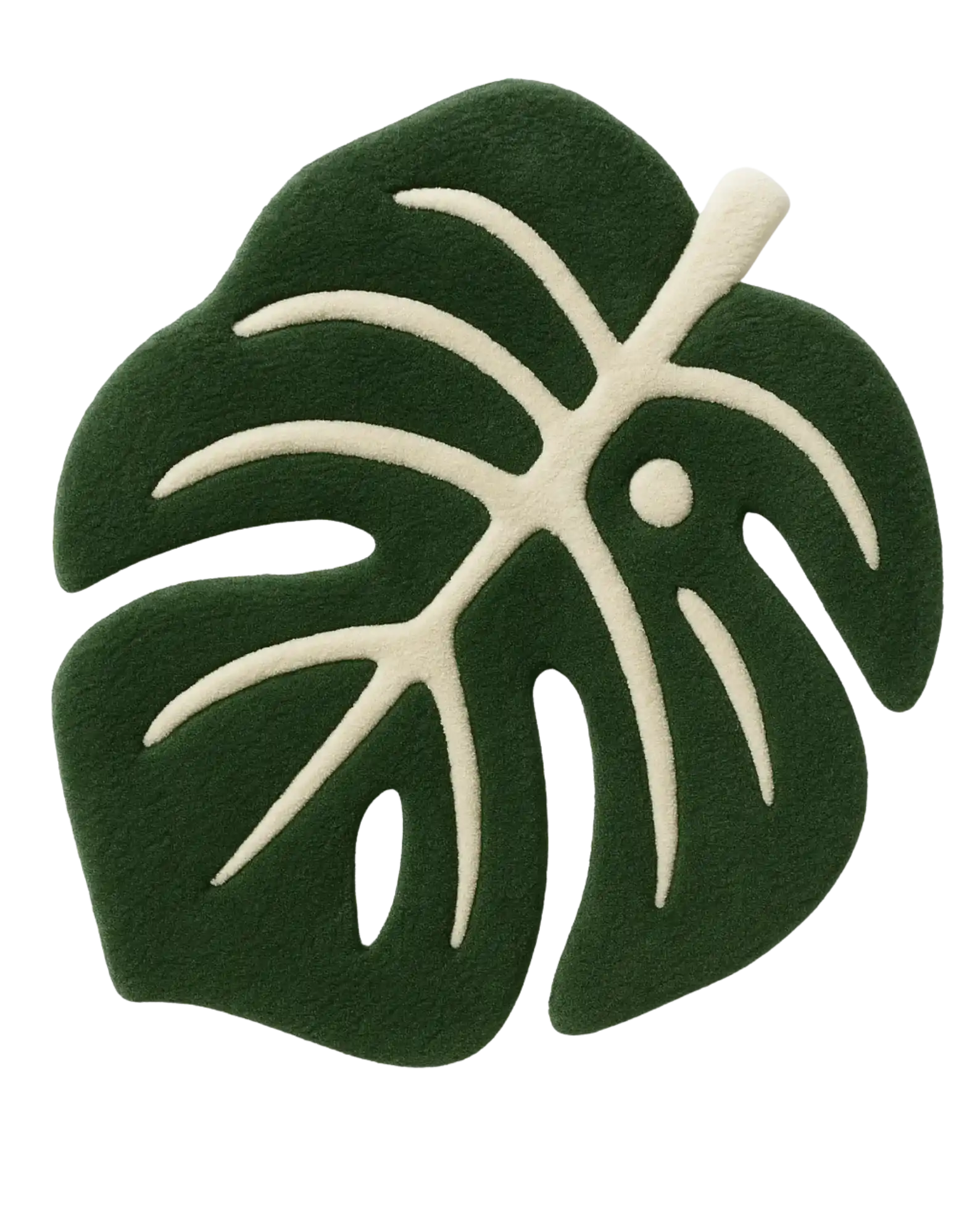 Tropical monstera leaf rug for living room decor in premium wool.