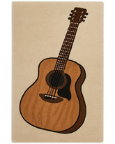 Hand-tufted acoustic guitar wool rug with beige background.