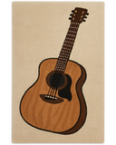 Hand-tufted acoustic guitar wool rug with beige background.