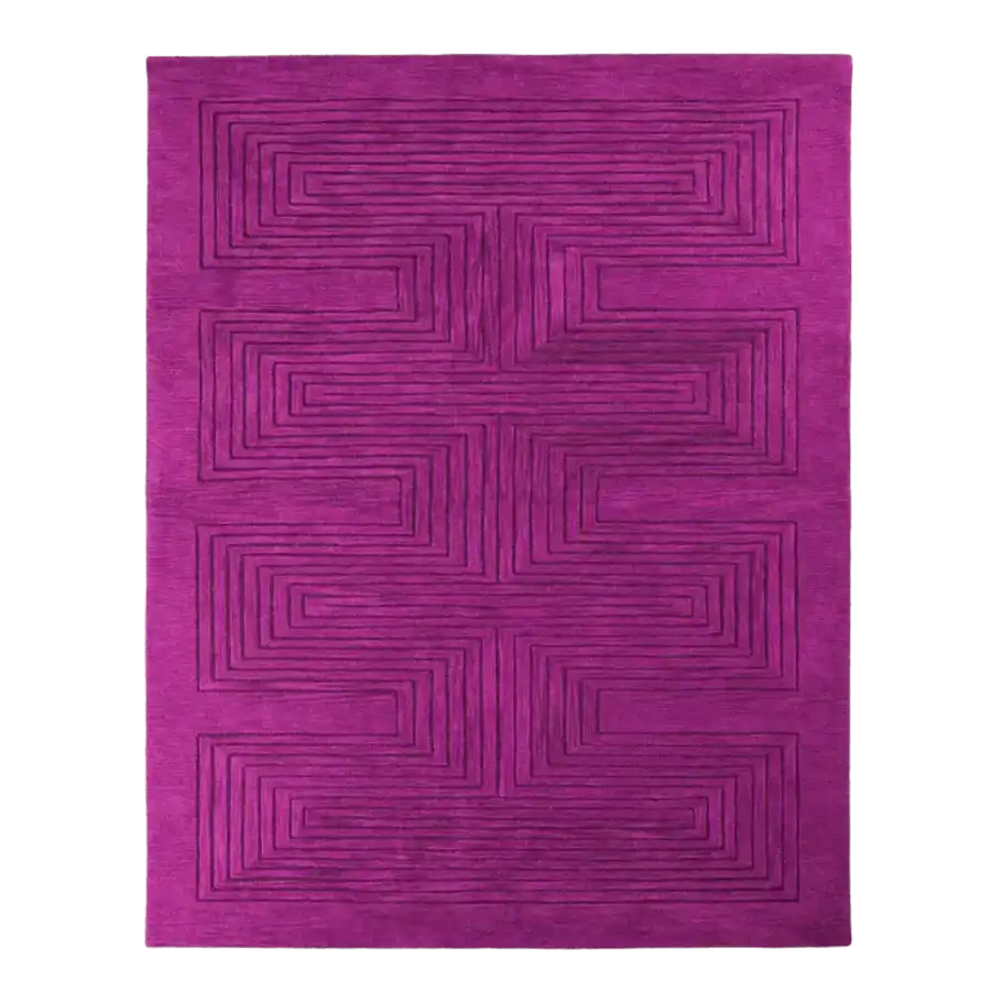 Magenta modern geometric hand-tufted wool rug with textured linear pattern