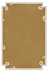 Minimalist camel brown hand-tufted wool rug with ivory border accents.
