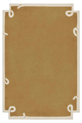 Minimalist camel brown hand-tufted wool rug with ivory border accents.