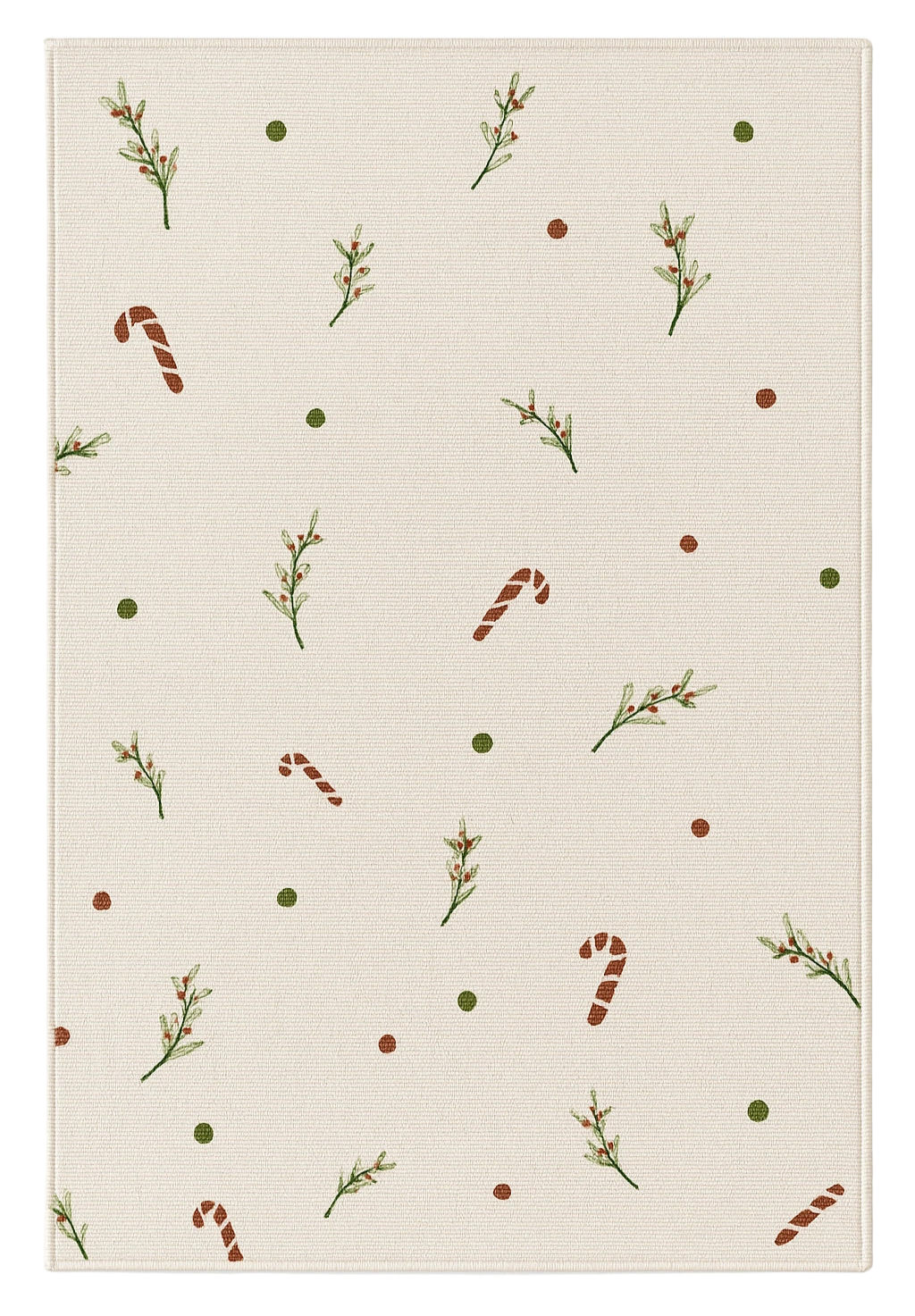 Minimalist Christmas rug with candy canes, mistletoe, and festive dots