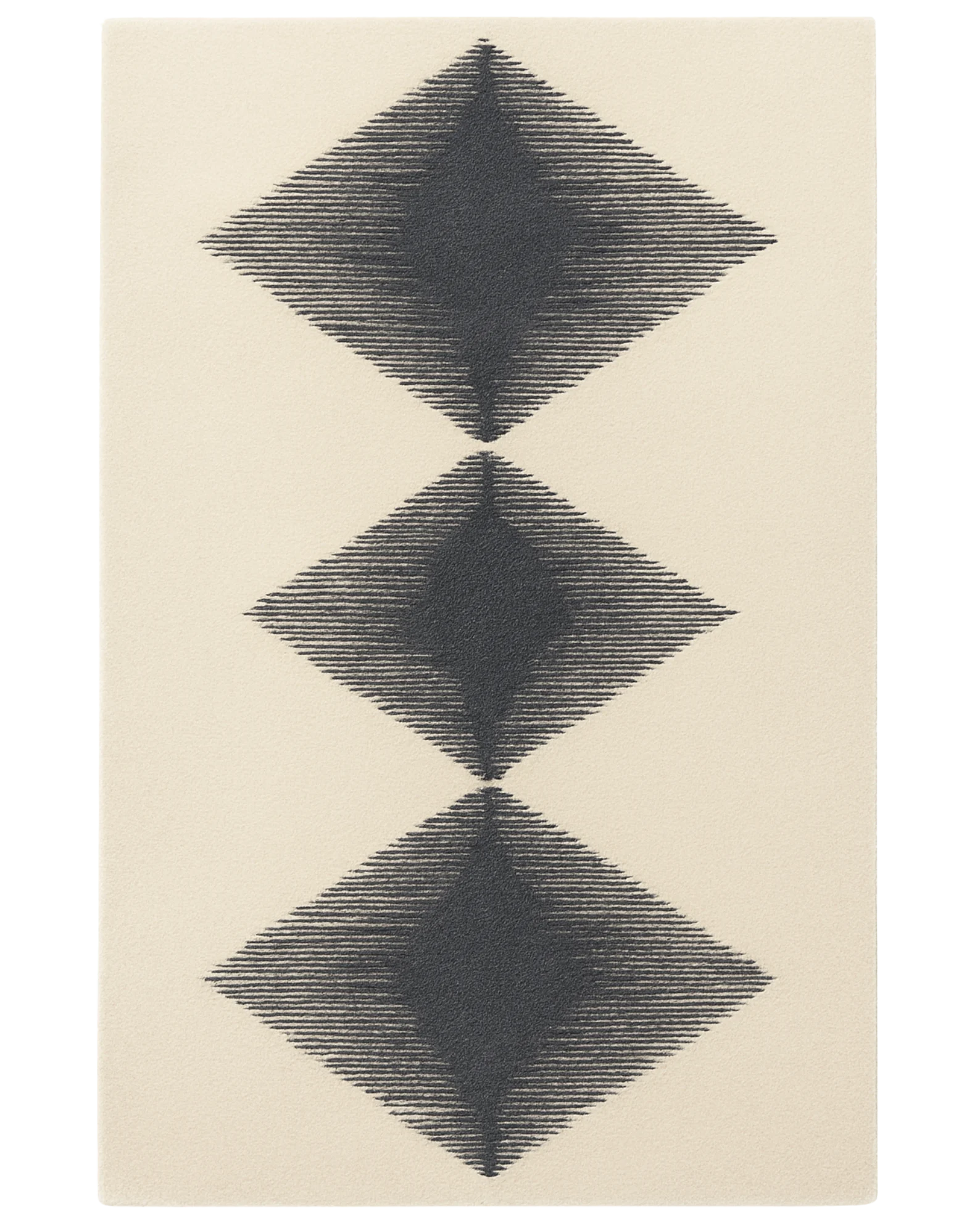 Cream and charcoal diamond rug – minimalist geometric design.