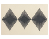 Hand-tufted wool rug with modern black and cream diamond pattern.