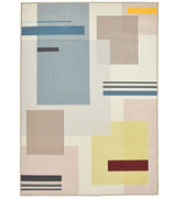 Modern Bauhaus Geometric Rug with bold colorful shapes.