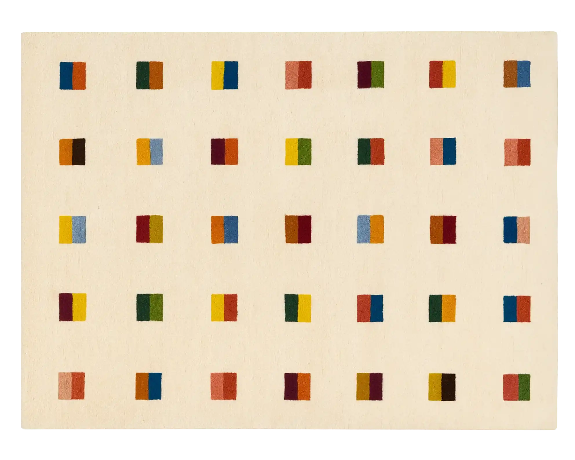 Hand-tufted multicolor square pattern rug on ivory background