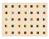 Hand-tufted multicolor square pattern rug on ivory background